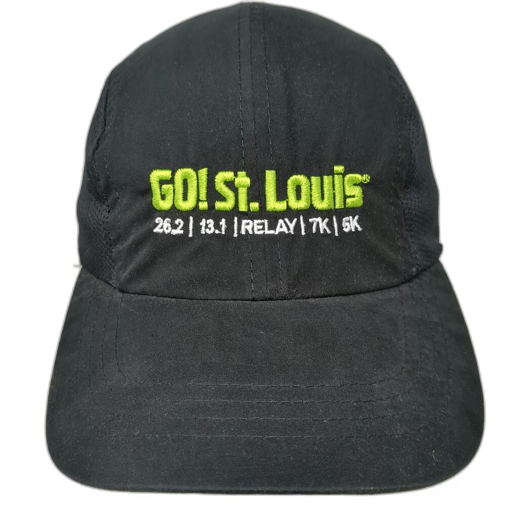 Headsweats Baseball Cap Black OSFM GO! St. Louis Marathon Running Mesh Strapback